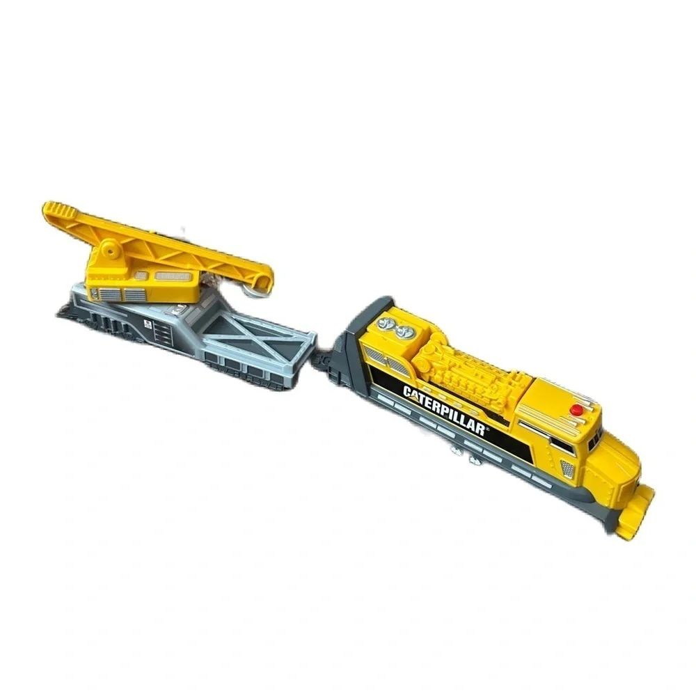 Caterpillar Yellow Black Toy Train with Crane Car Kids Toy Motorized